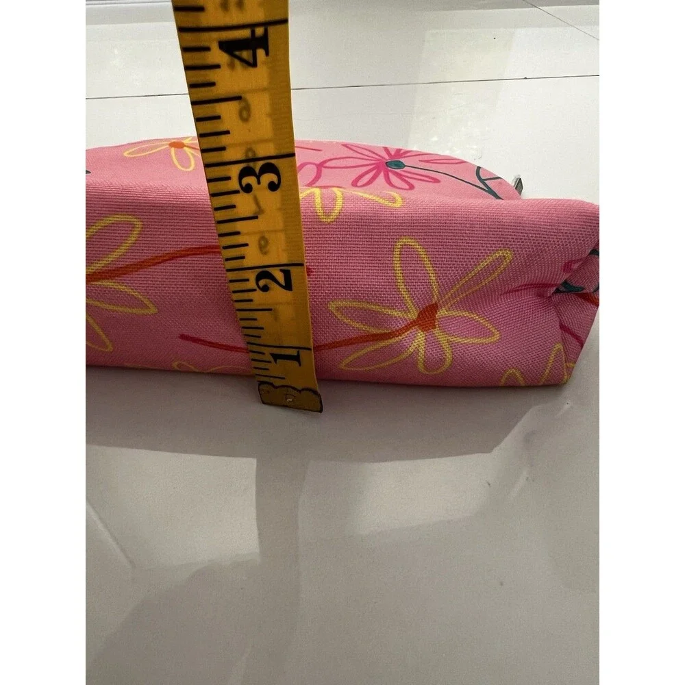 Clinique X Drawbertson Pink Floral Makeup Bag Zipper Cosmetic Pouch Travel NEW